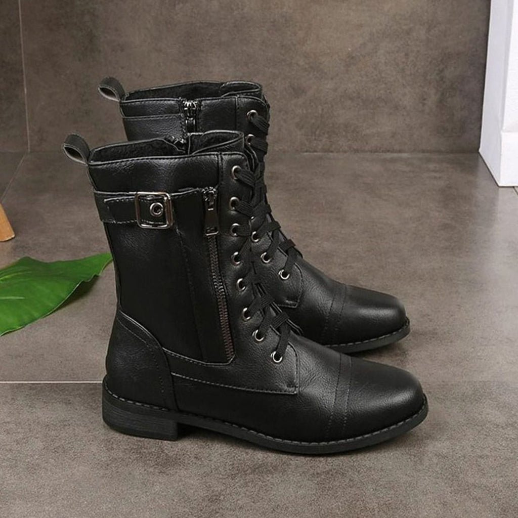 Edwina | Lace-Up Combat Boots with Side Zip for Women