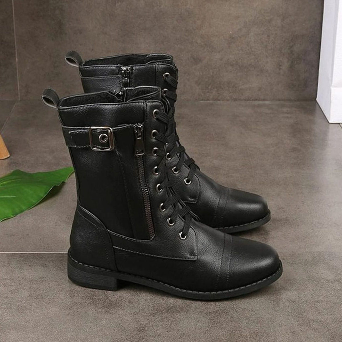 Edwina | Lace-Up Combat Boots with Side Zip for Women