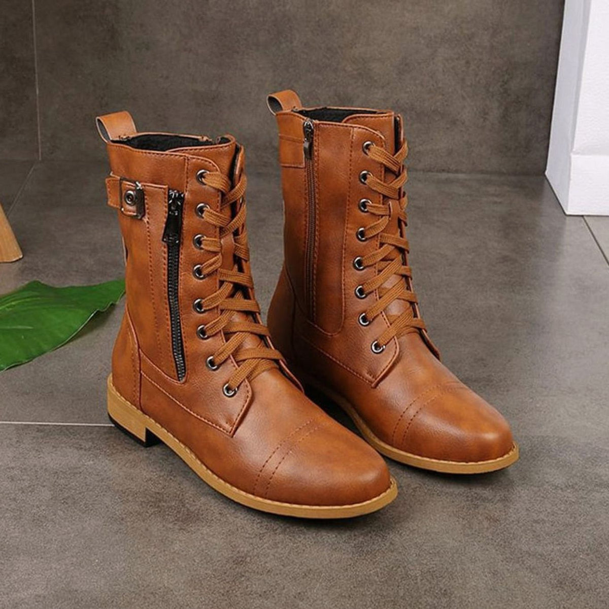 Edwina | Lace-Up Combat Boots with Side Zip for Women