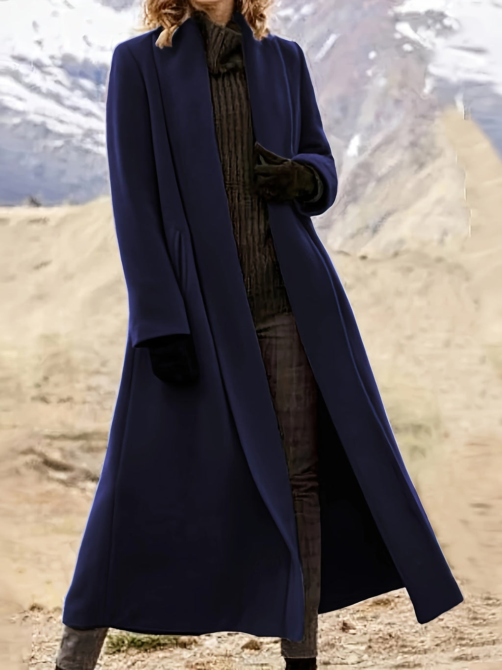 Women's Longline Open Front Coat with Flowing Drape