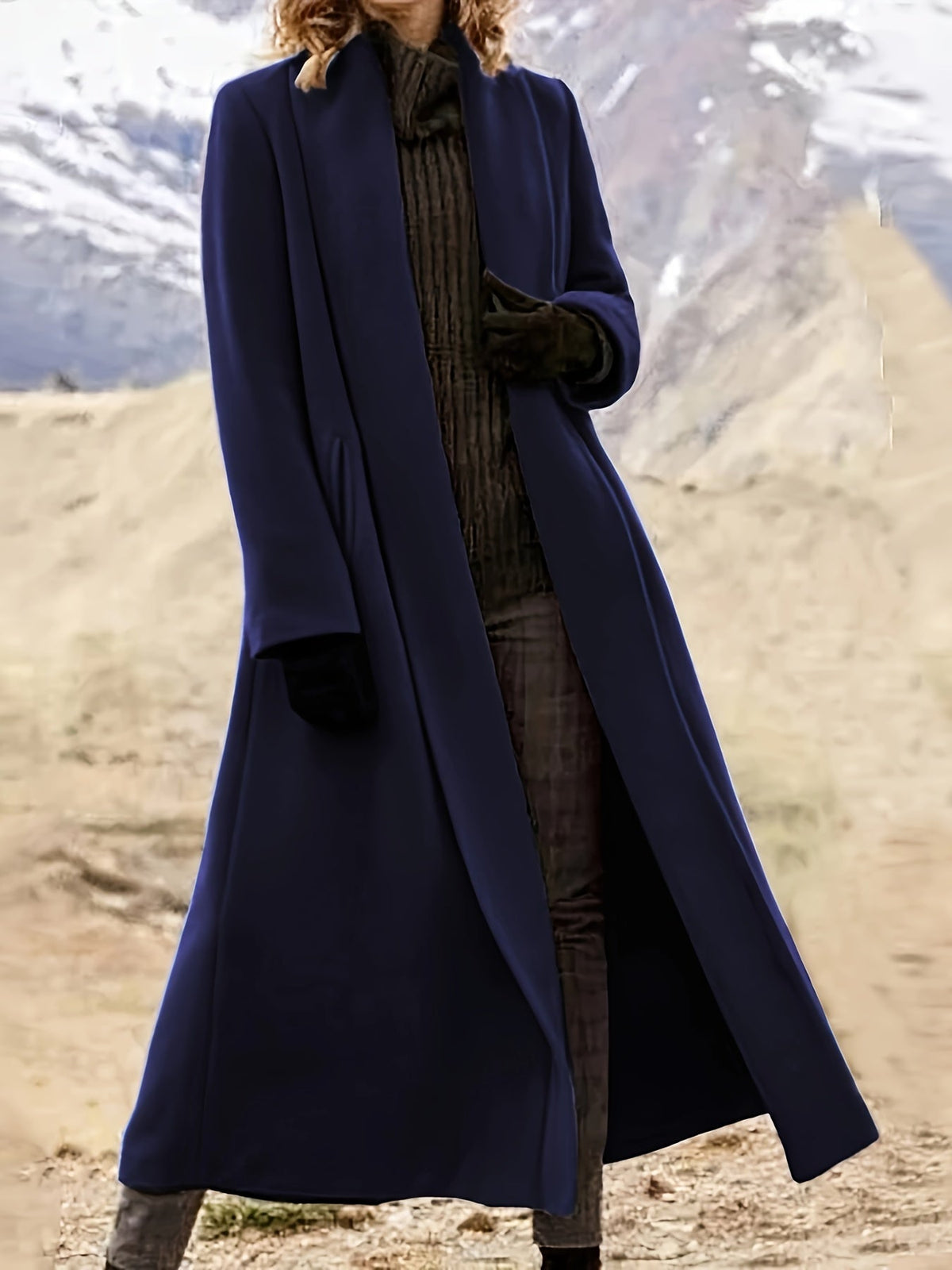 Women's Longline Open Front Coat with Flowing Drape
