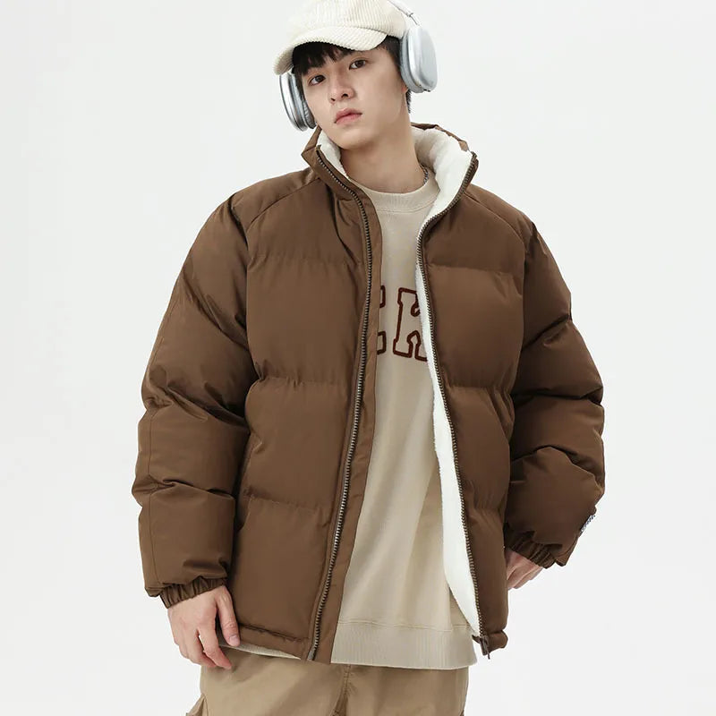 Men's Padded Jacket, Fleece Lining, Stand Collar, Zipper