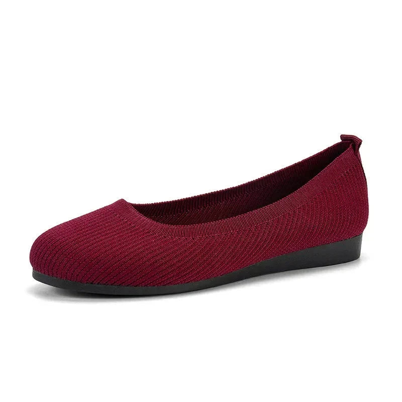 Women's Slip-On Ballet Flats with Ribbed Knit Upper