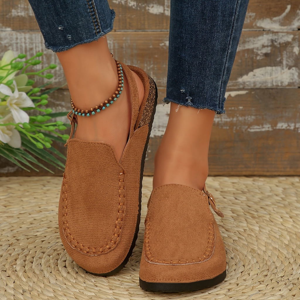 Women's Outdoor Slip-On Loafers with Buckle and Rubber Sole