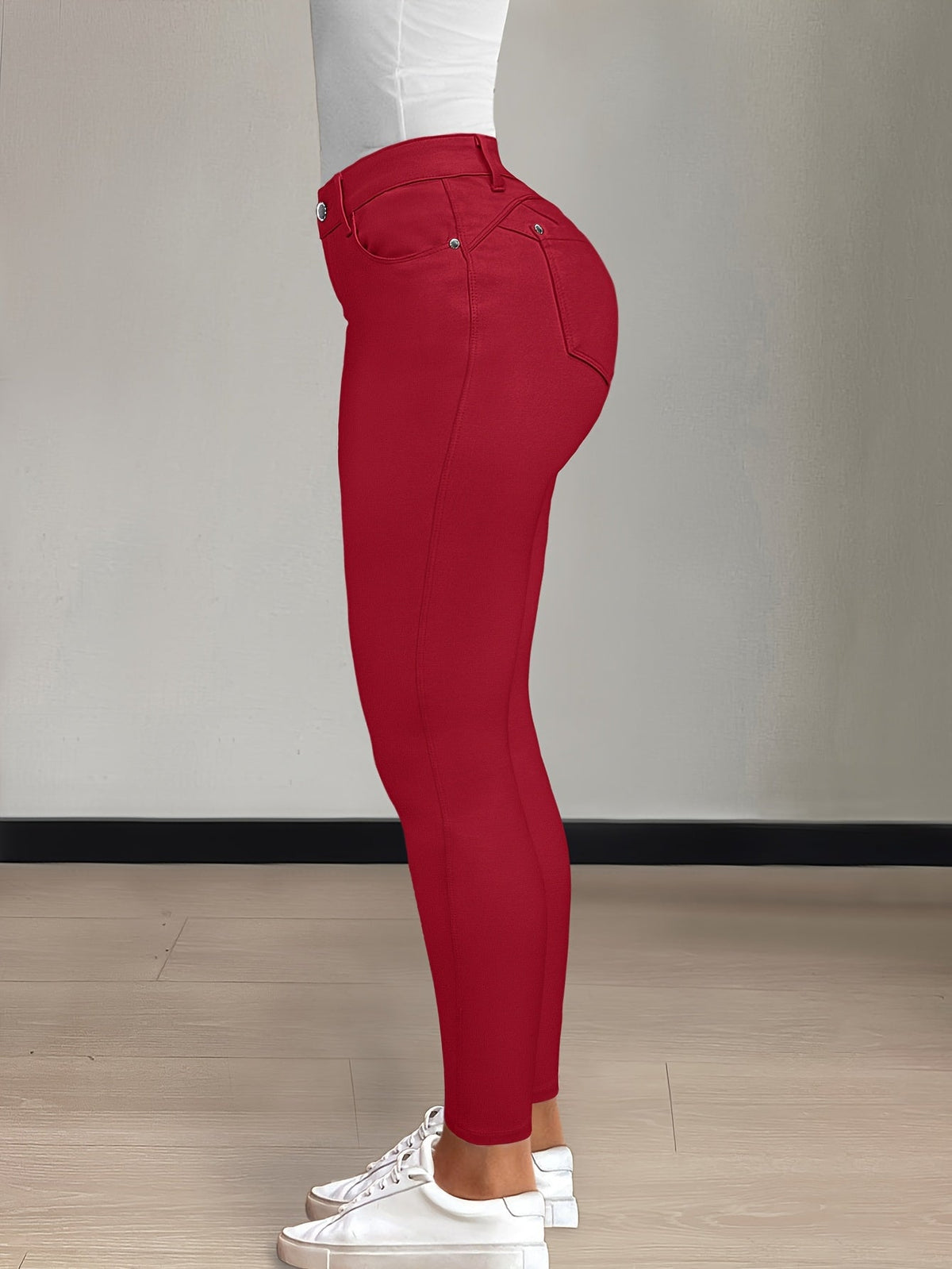 Women's High-Waist Skinny Jeans with Five-Pocket Design