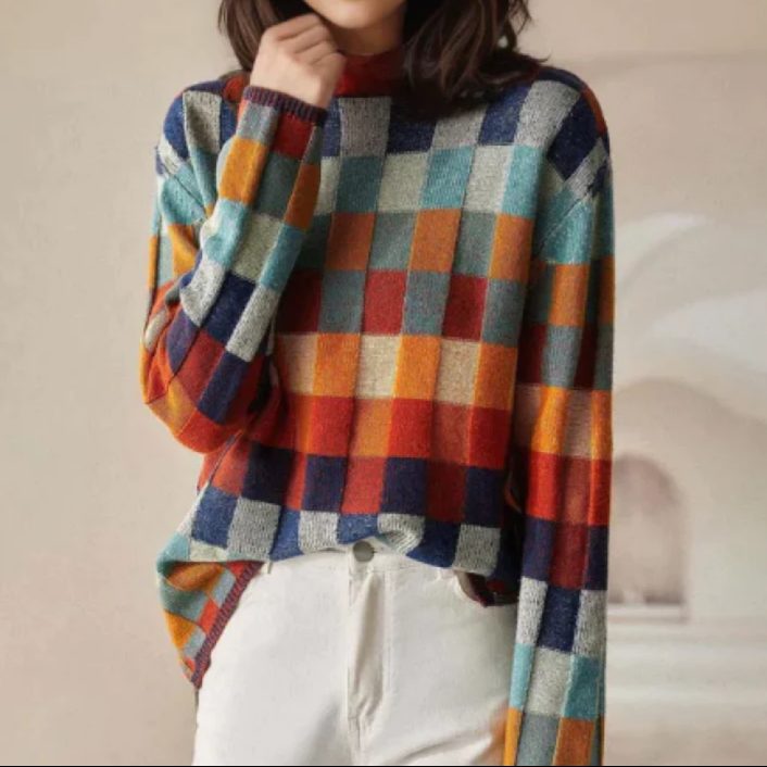 Effie | Plaid Chunky Knit Sweater with Crew Neck for Women