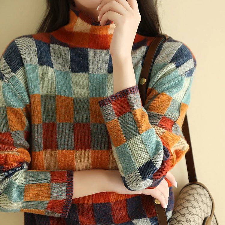 Effie | Plaid Chunky Knit Sweater with Crew Neck for Women