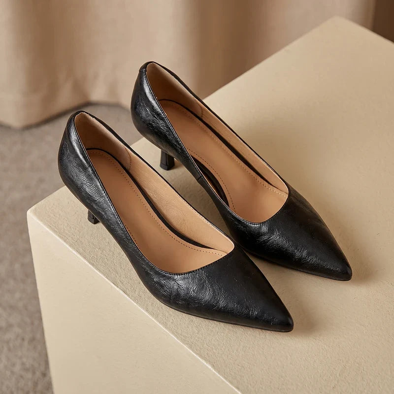 Eugenie Leather Kitten Heels