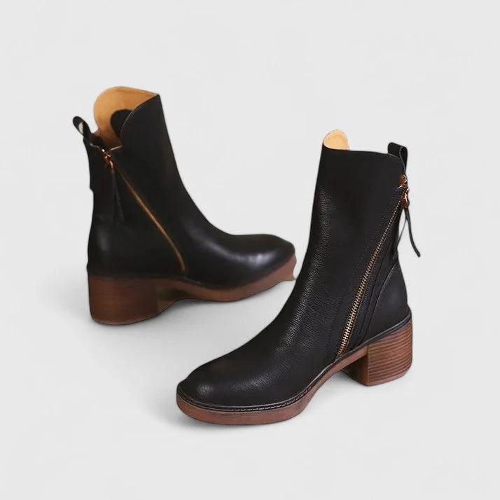 Women's faux leather side zip ankle boots with platform sole