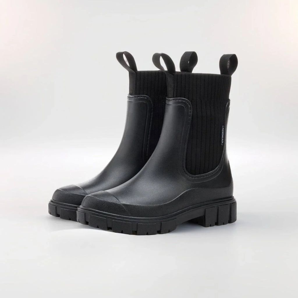 Women's ankle boots with ribbed knit shaft