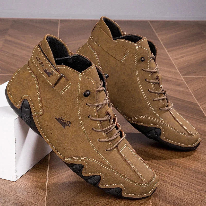Women's suede lace-up ankle boots with contrast stitching