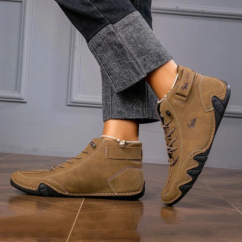 Women's suede lace-up ankle boots with contrast stitching