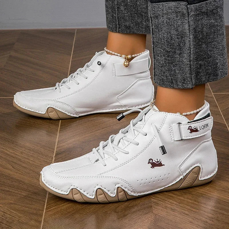 Women's suede lace-up ankle boots with contrast stitching