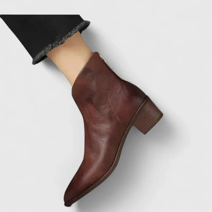 Women's faux leather side zip ankle boots with pointed toe