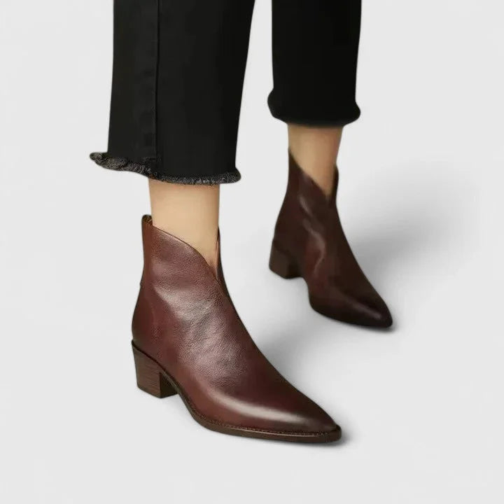 Women's faux leather side zip ankle boots with pointed toe