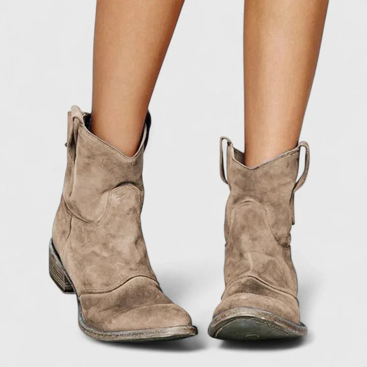 Women's suede ankle boots with slouchy shaft