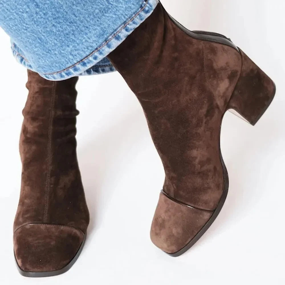 Women's suede ankle boots with ruched upper