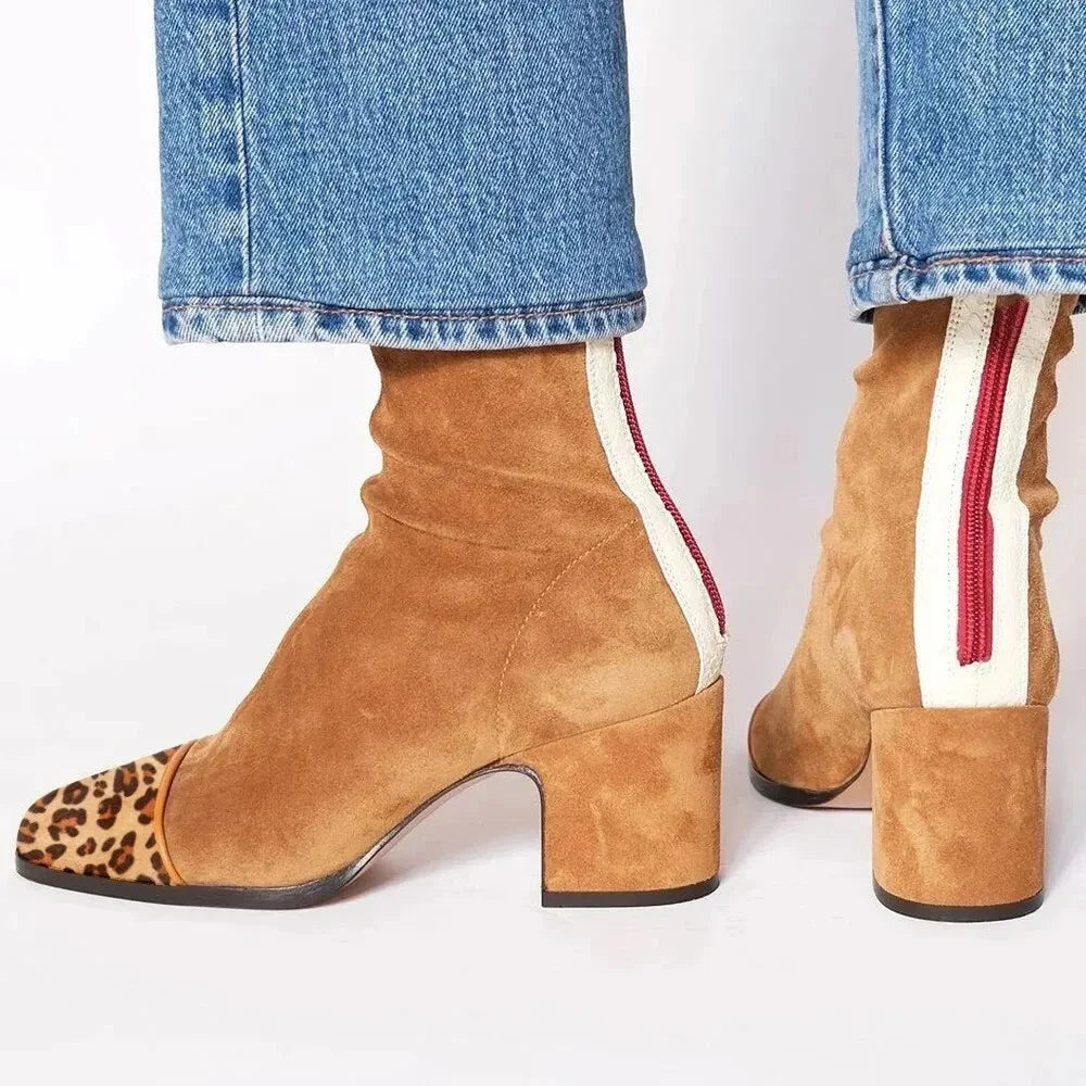 Women's suede ankle boots with ruched upper