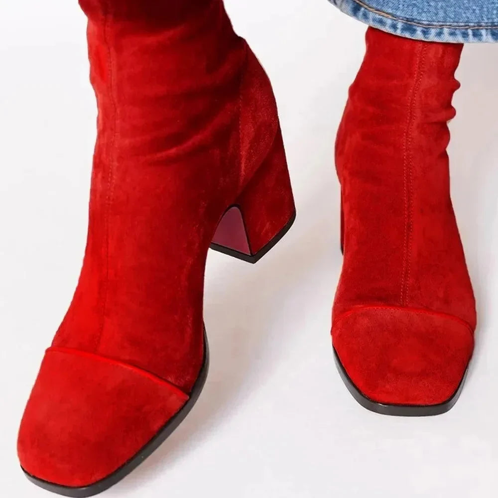 Women's suede ankle boots with ruched upper
