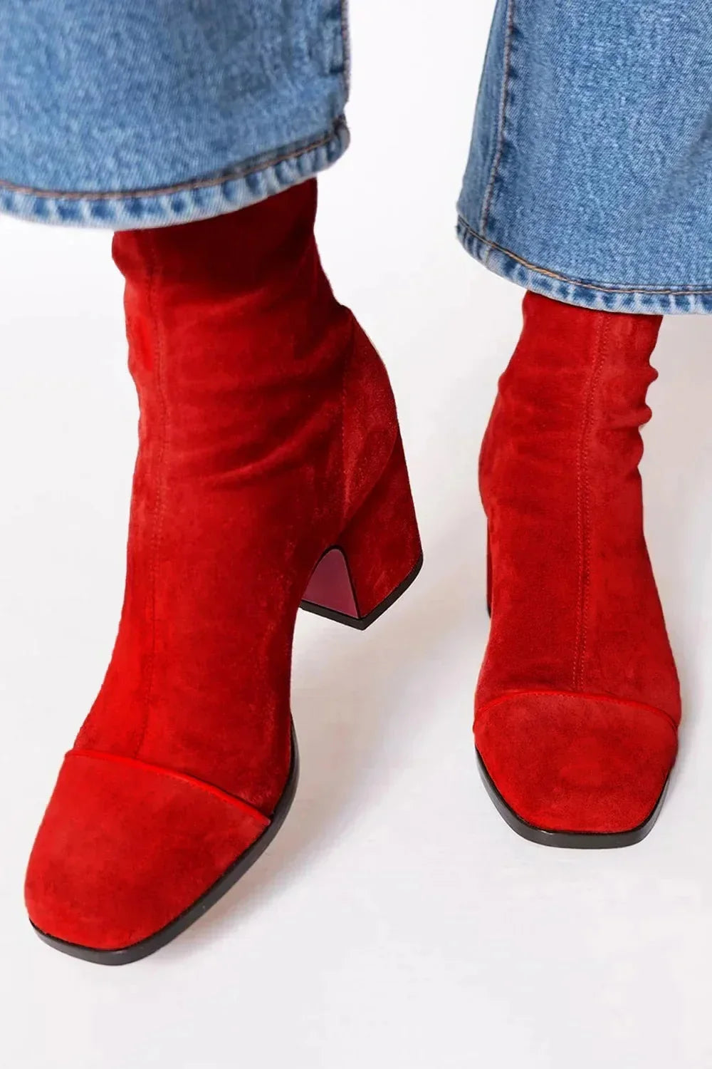 Women's suede ankle boots with ruched upper