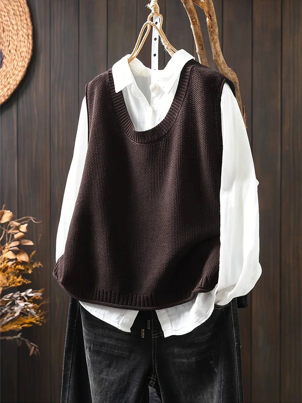 Women's knit crew neck sweater with button-back detail