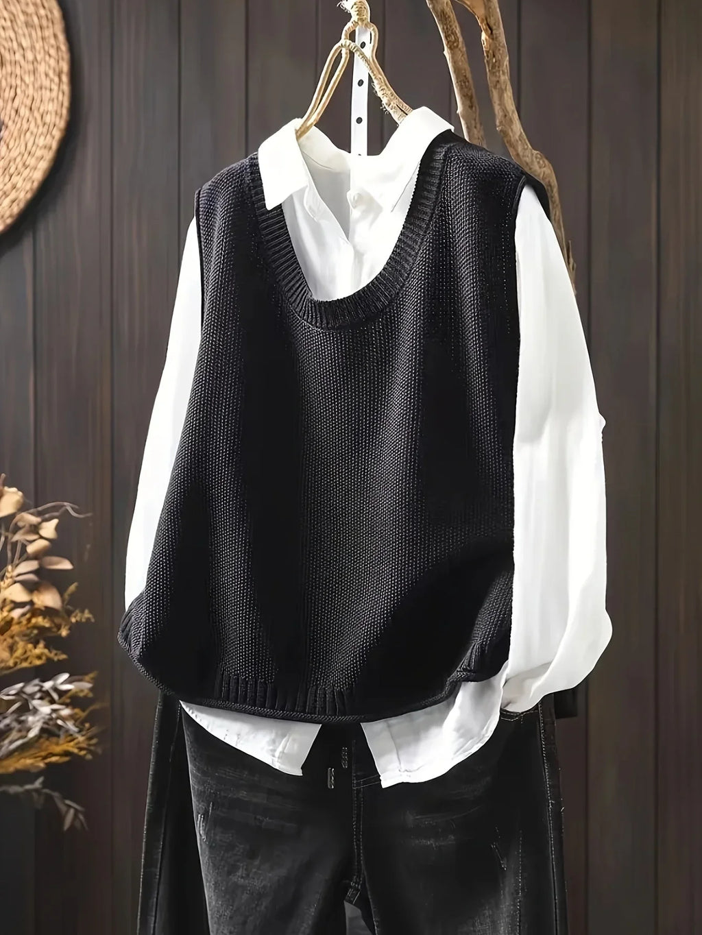 Women's knit crew neck sweater with button-back detail