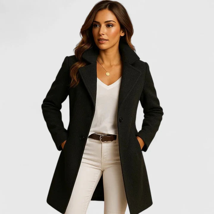 Women's double-breasted notch lapel wool coat with slit pockets