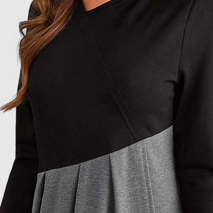 Women's colorblock v-neck midi dress with pleated skirt