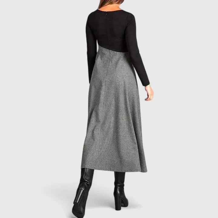 Women's colorblock v-neck midi dress with pleated skirt