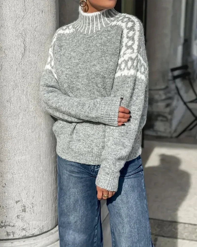 Women's knit roll neck fair isle sweater