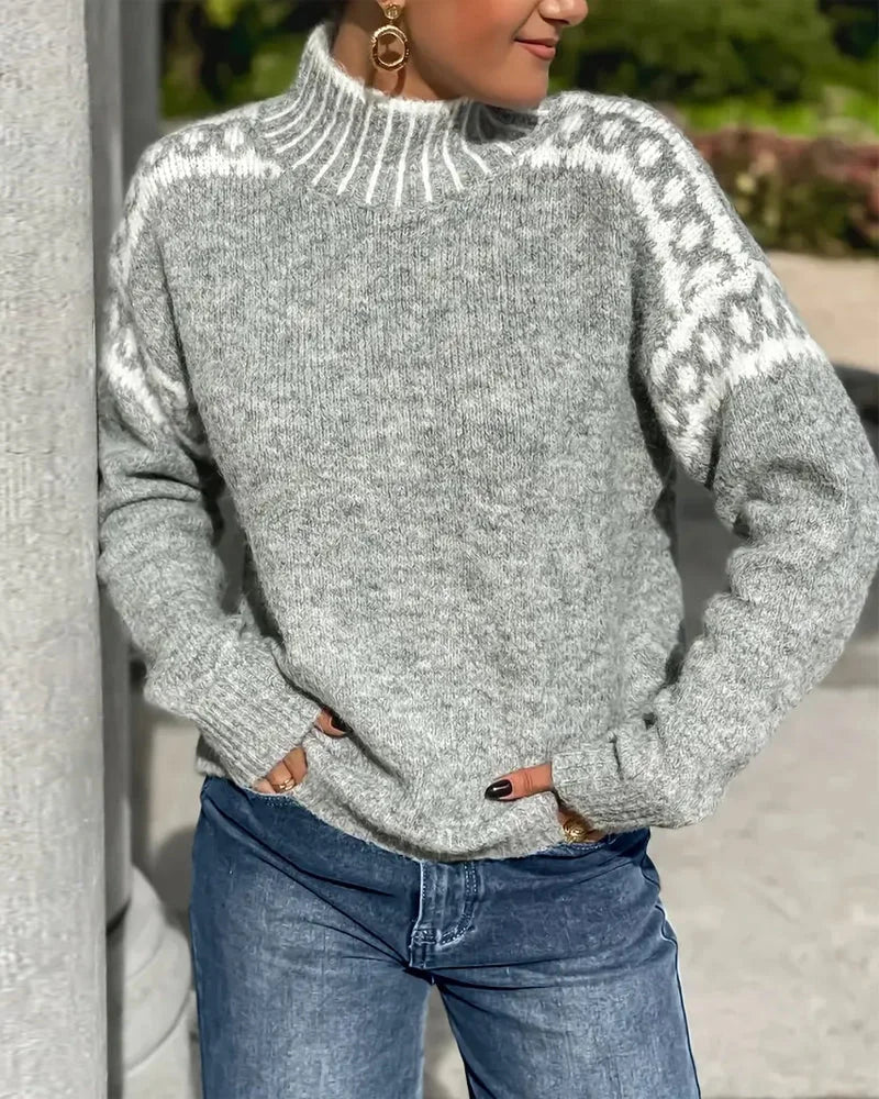 Women's knit roll neck fair isle sweater