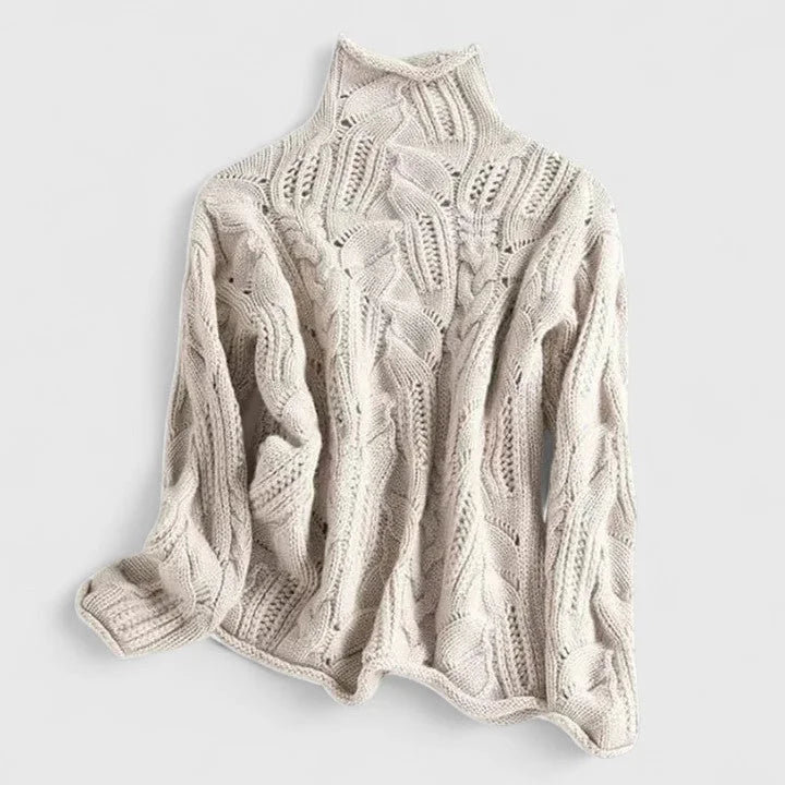 Women's elegant roll neck cable knit sweater