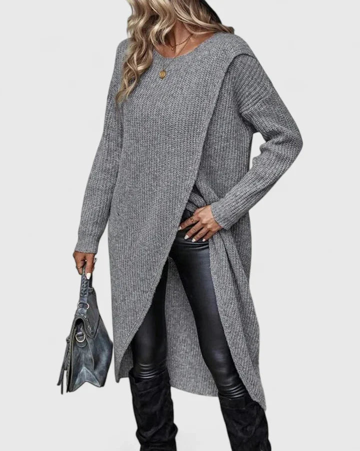 Women's ribbed wrap v-neck midi dress with asymmetric front