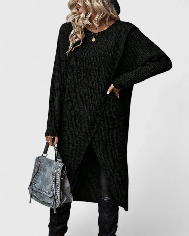Women's ribbed wrap v-neck midi dress with asymmetric front