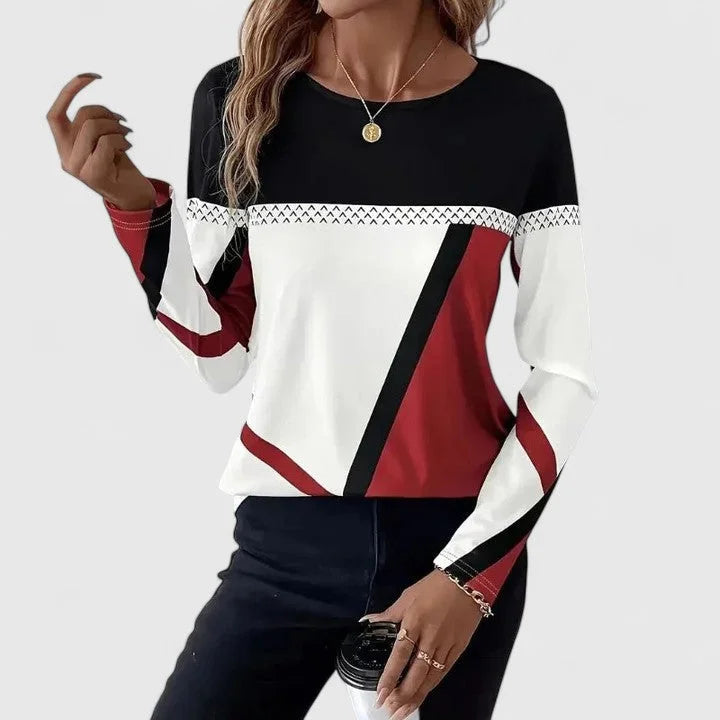 Women's colorblock crew neck sweatshirt with geometric design