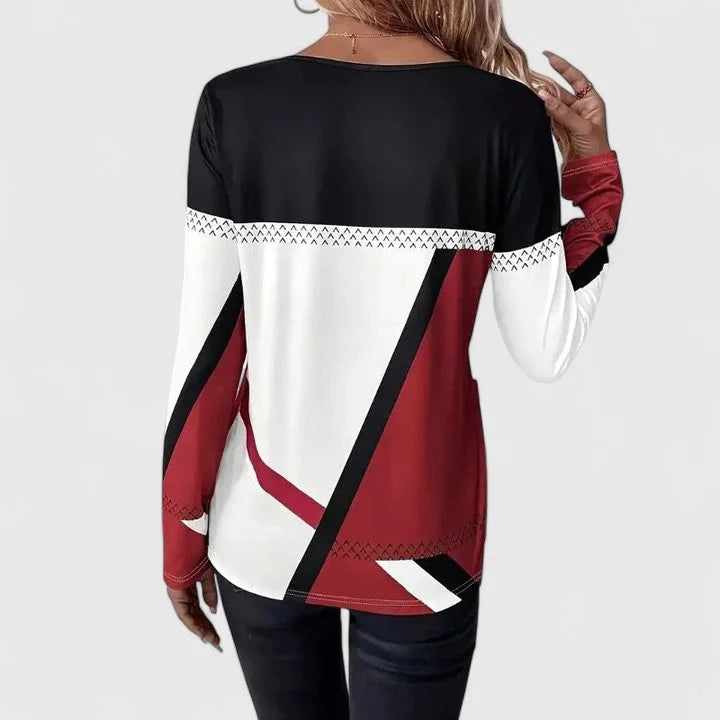 Women's colorblock crew neck sweatshirt with geometric design