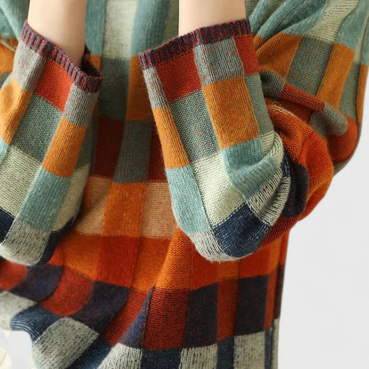 Women's check knit roll neck sweater