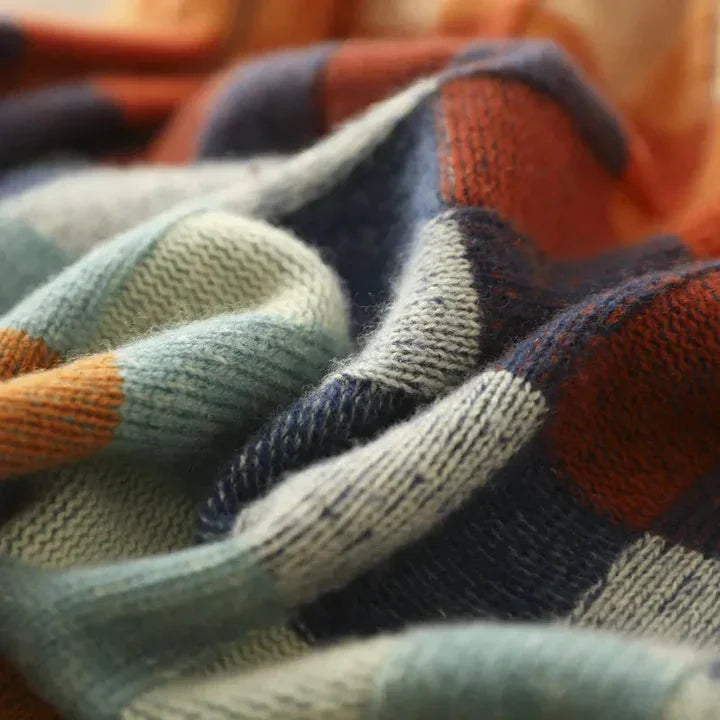 Women's check knit roll neck sweater