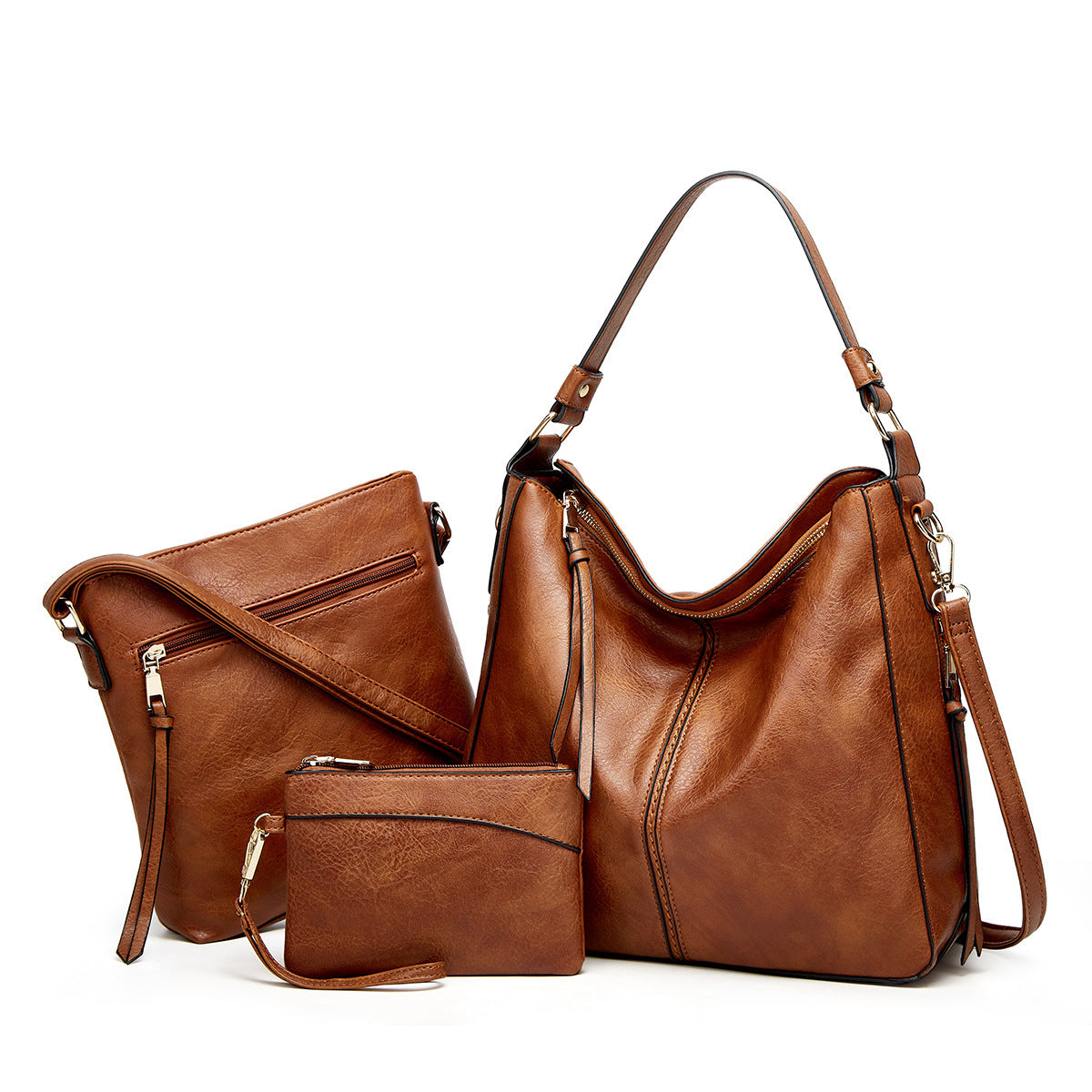 Women's 3-Piece Hobo Handbag Set with Adjustable Strap