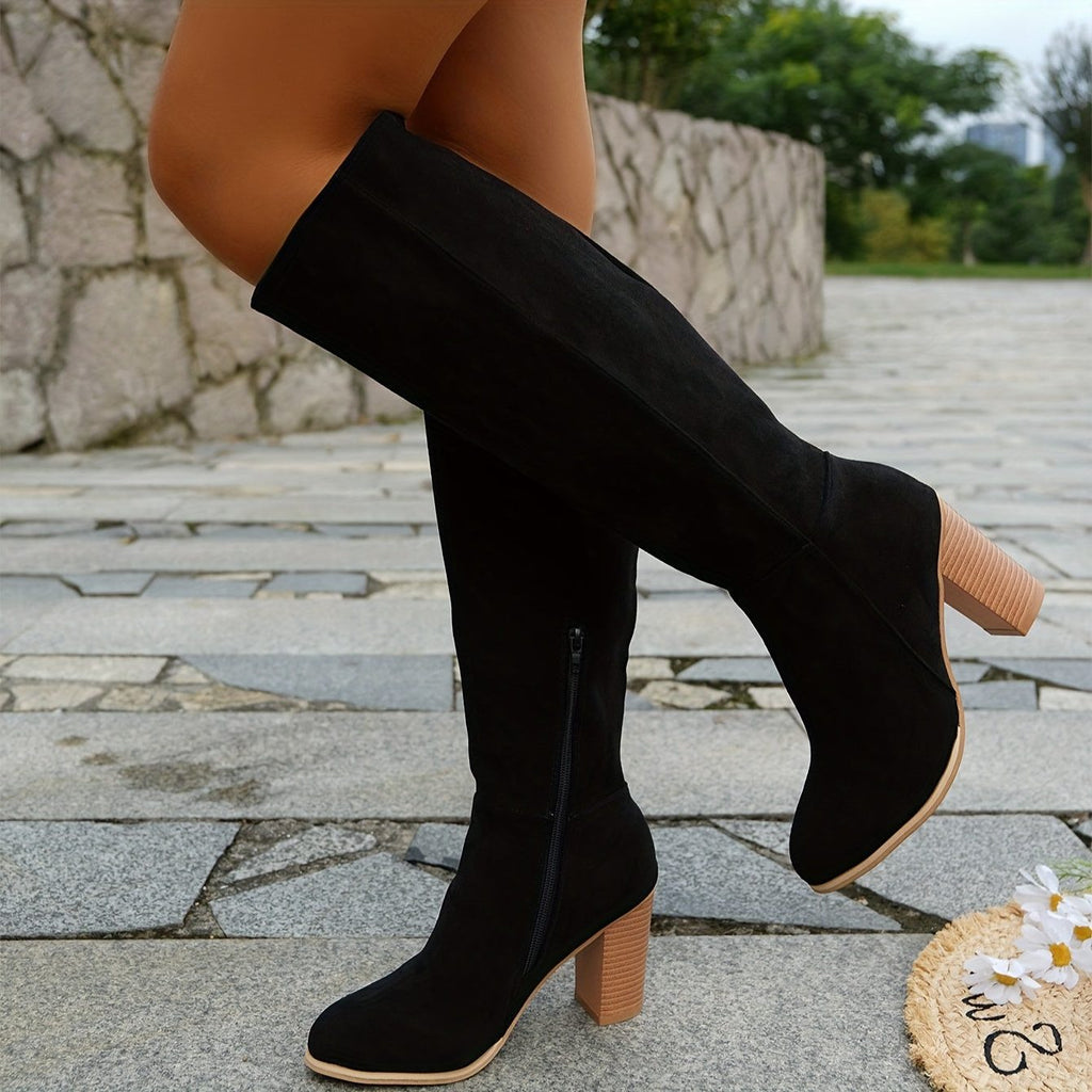 Elif | Wide Calf Block Heel Knee High Boots for Women
