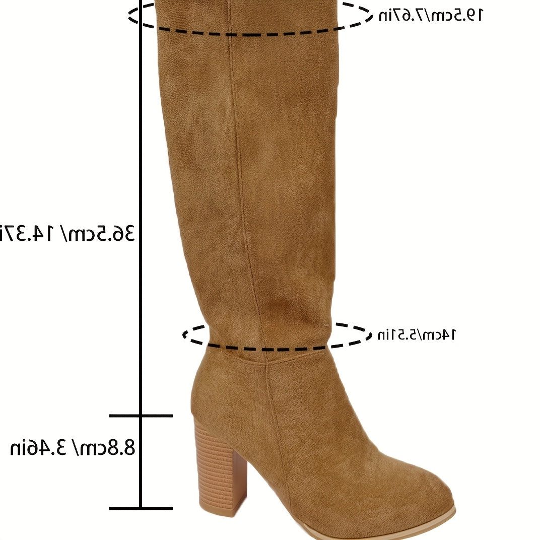 Elif | Wide Calf Block Heel Knee High Boots for Women