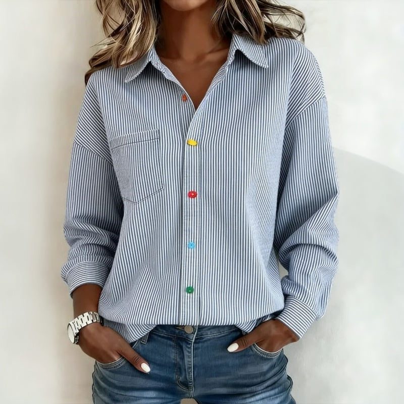 Elinor | Striped Button-Down Shirt with Lapel Collar for Women