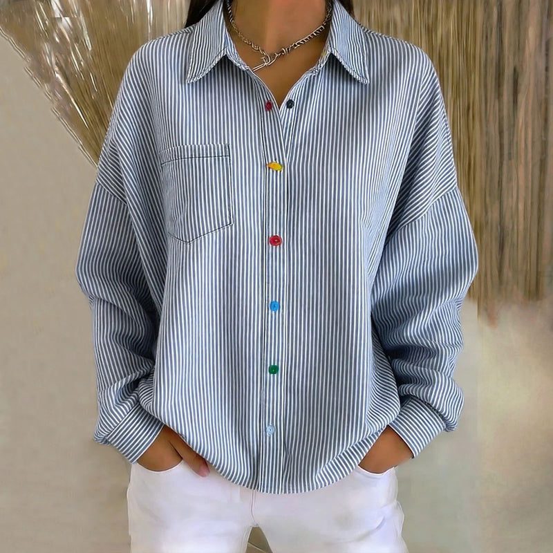 Elinor | Striped Button-Down Shirt with Lapel Collar for Women
