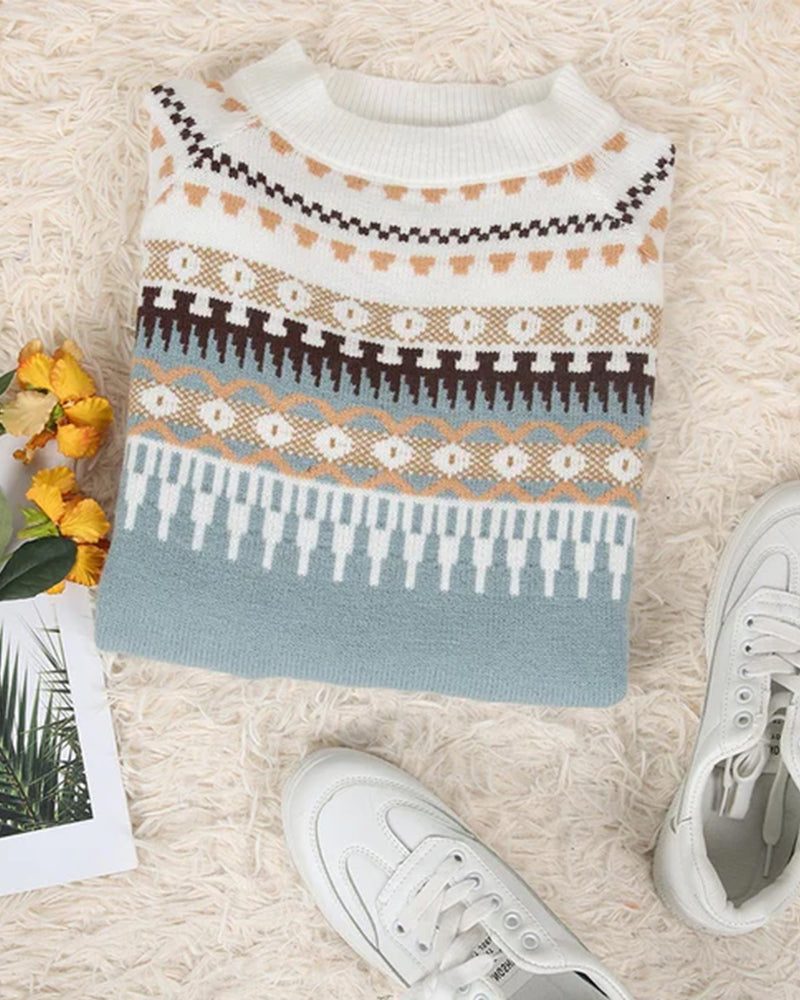 Elke | Fair Isle Knit Sweater with Mock Neck for Women