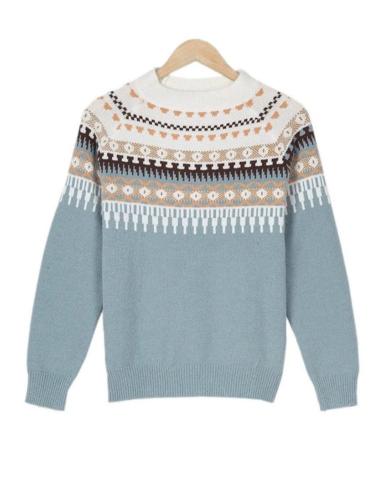 Elke | Fair Isle Knit Sweater with Mock Neck for Women