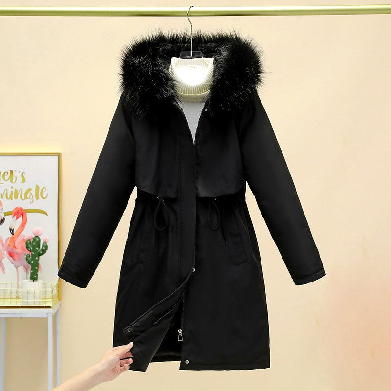 Elliana - Women's Drawstring Waist Fur Hood Parka Coat