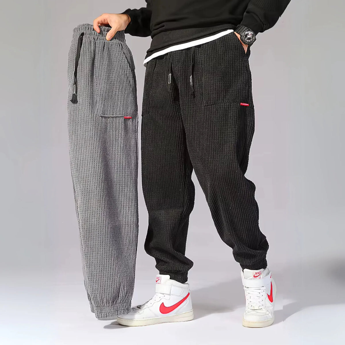 Women's corduroy drawstring pants with elasticated cuffs