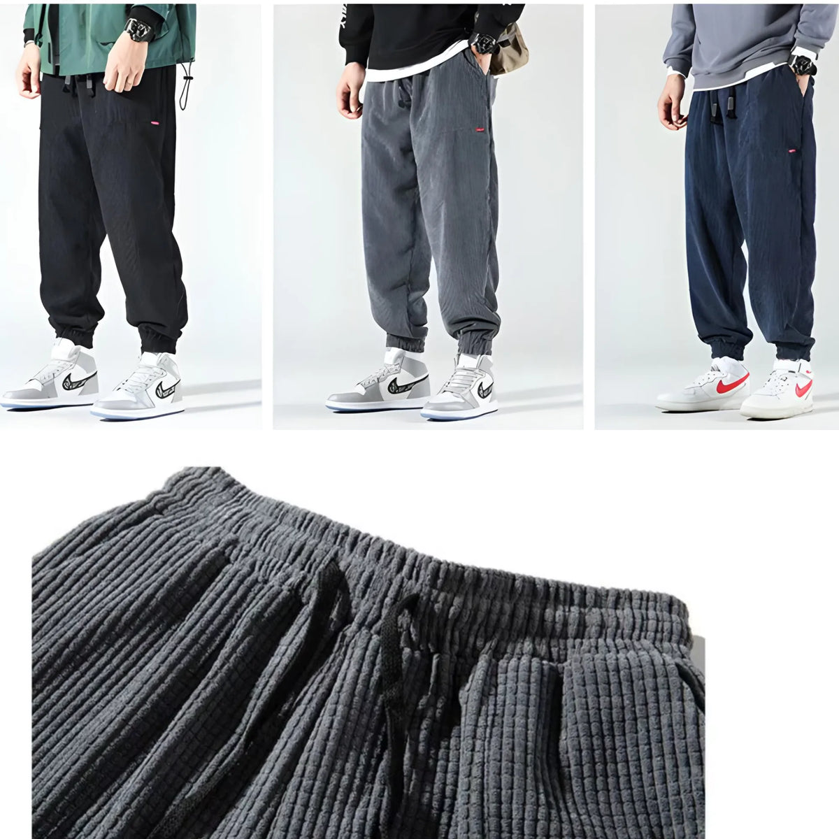 Women's corduroy drawstring pants with elasticated cuffs