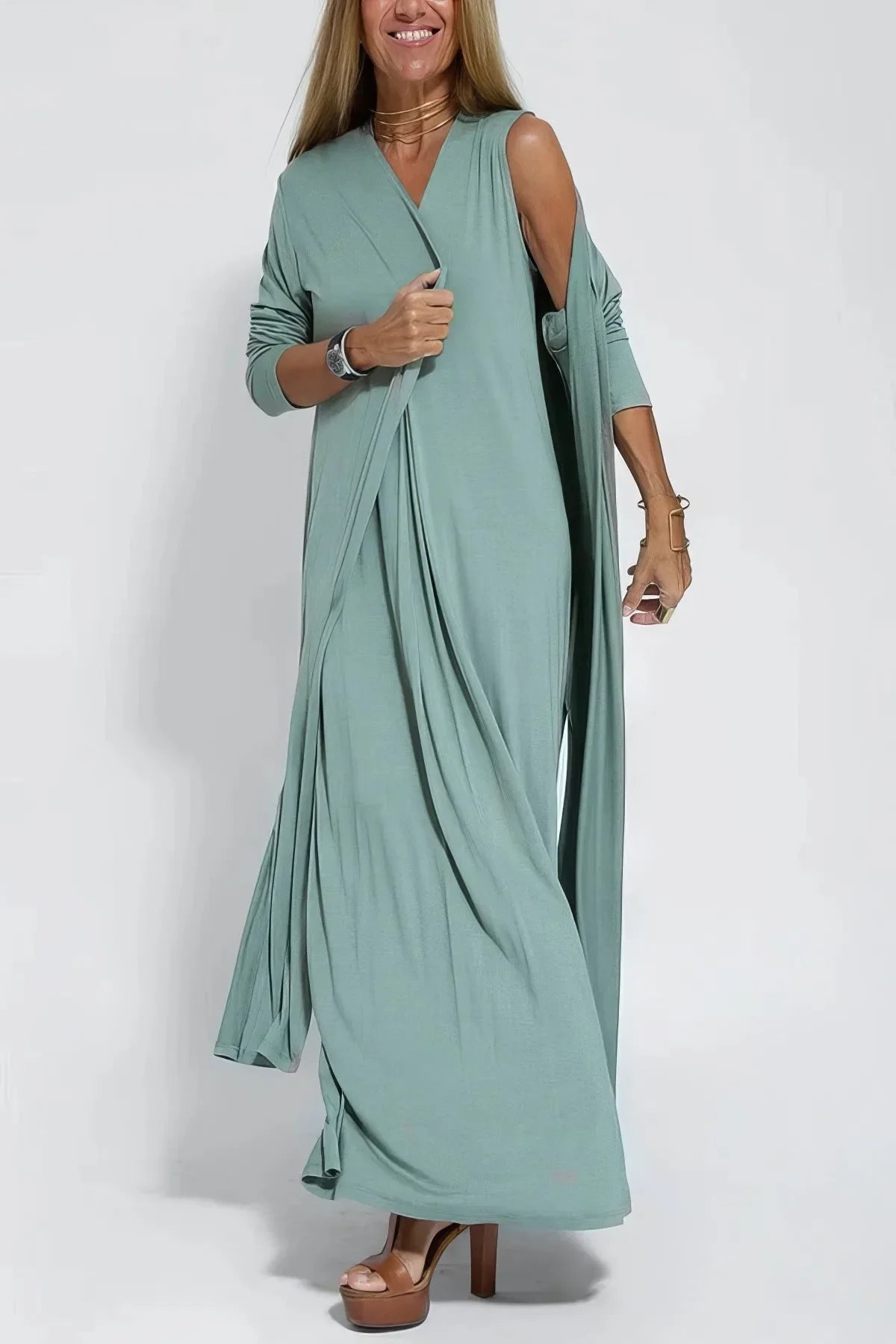 Elegant Long Dress with Coordinated Cardigan