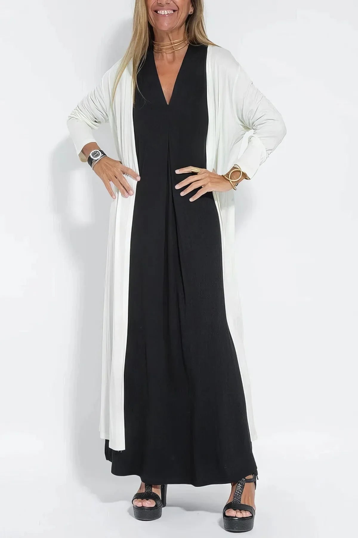 Elegant Long Dress with Coordinated Cardigan